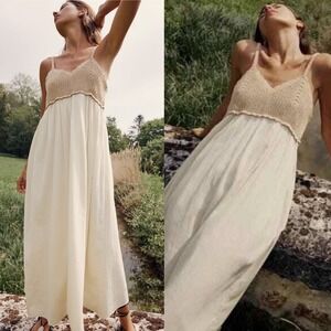 Zara The Selena Dress Crochet Earth Tone Maxi Sz Medium NEW Netural Boho Prairie